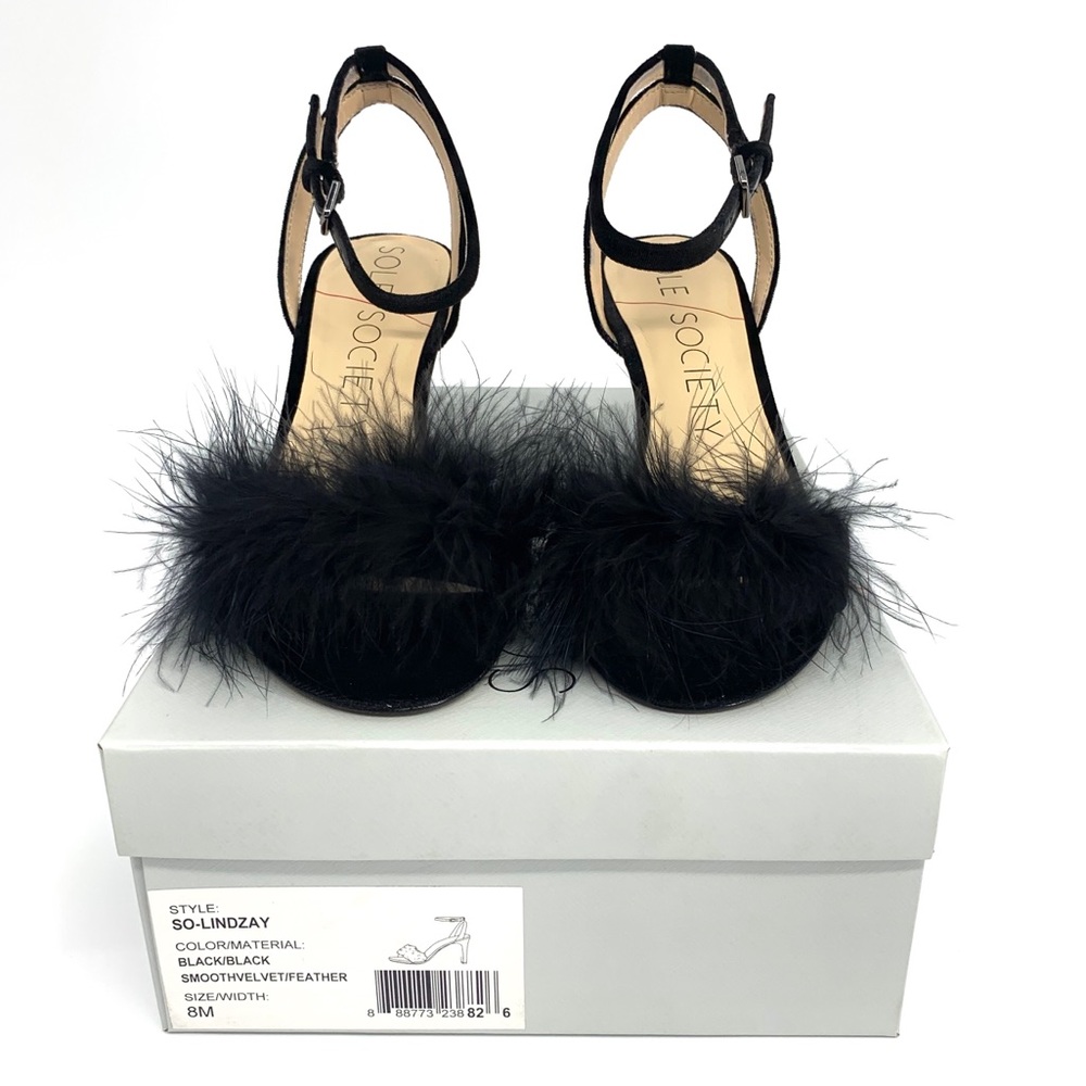 SOLE SOCIETY NEW Lindzay Feather Velvet Sandal: 8M - Picture 4 of 8